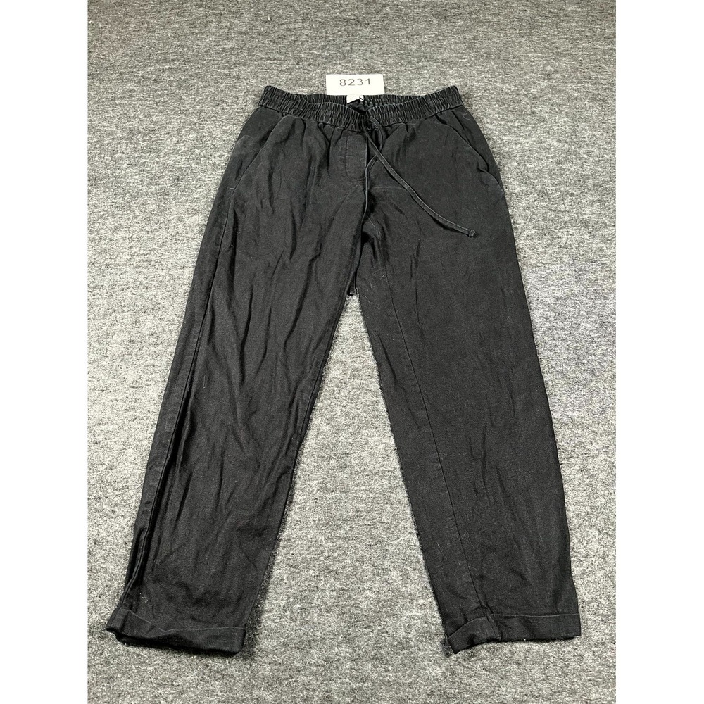 J.Crew Pants Women 2 Black Linen Drawstring Cuffed Hem Flat Front Casual Outdoor